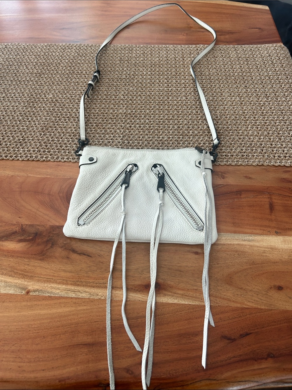 Rebecca Minkoff Moto Jon Cream Pebbled Leather Crossbody Purse